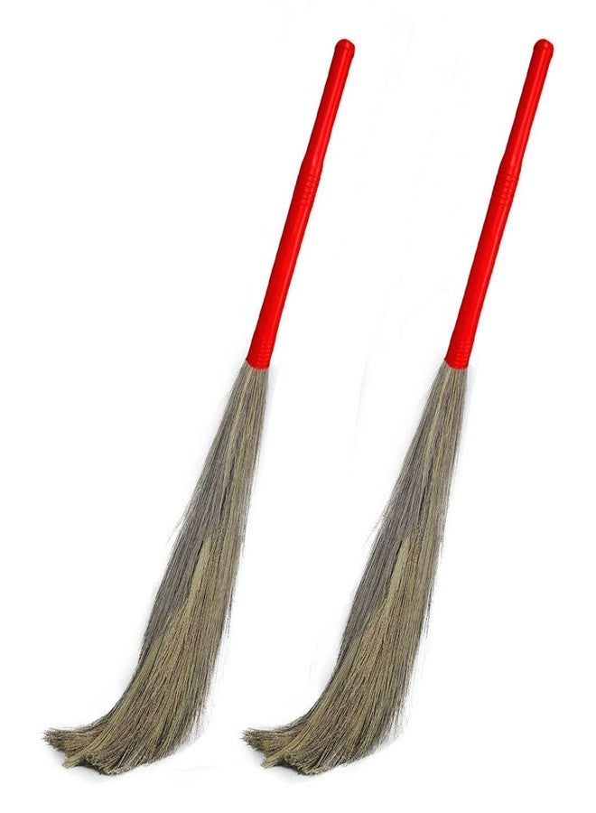 Jayam Traditional مكنسة أرضية تقليدية من جايام بمقبض بلاستيكي وعصا من العشب الناعم لتنظيف الأرضيات والمطابخ/متعددة الألوان/عبوة من قطعتين - Image 1